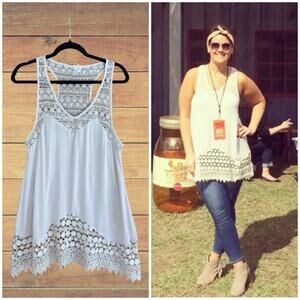 Lapis boho crochet accent tunic top